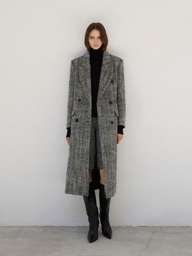 Oversized Herringbone Long Coat Black - Mare di mari - Modalova