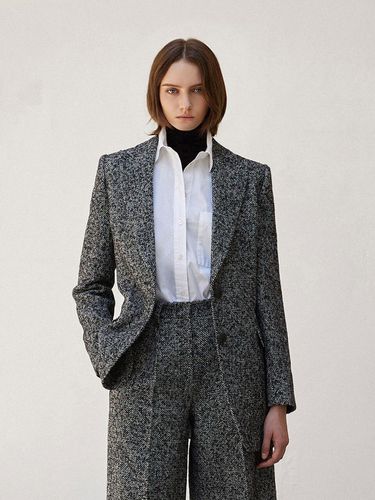 Herringbone Wool Silk Blend Blazer Black - Mare di mari - Modalova