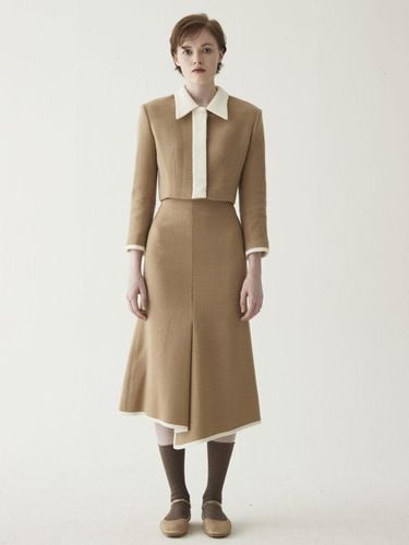 Tweed Wool Front Slit Skirt - Beige - HAGAHI - Modalova