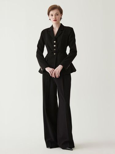 Belted Tailor Jacket- Black - HAGAHI - Modalova