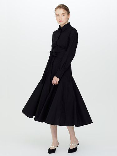 Ladys Belted A Line Dress- Black - HAGAHI - Modalova