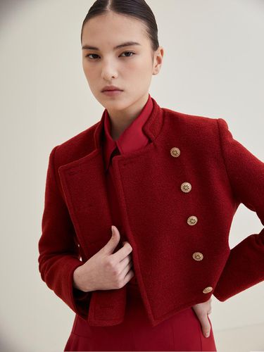 Wool Cropped Tweed Jacket- Red - HAGAHI - Modalova