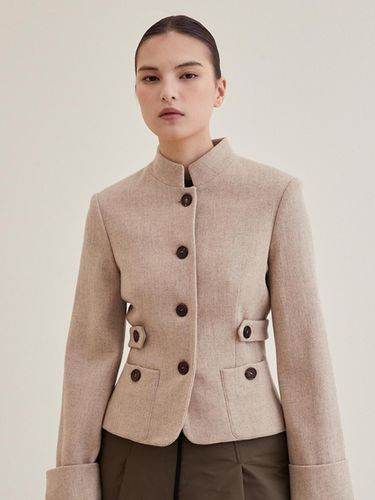 Long Sleeve Tweed Jacket- Beige - HAGAHI - Modalova