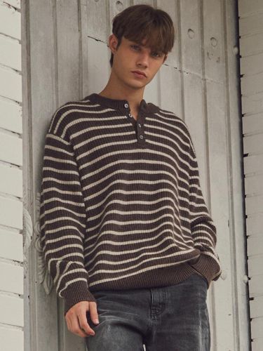 Soft Striped Henley Neck Wool Knit - WEDNESDAY OASIS - Modalova