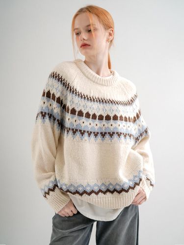 Wool Jacquard Round Knit (Cream) - VLETI - Modalova