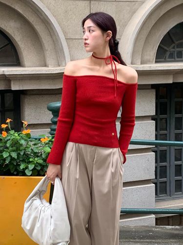 Wool Upper Strap Knit [RED] - Lucirzu - Modalova