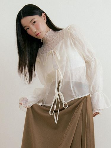 See-through Frill Blouse [Beige] - Lucirzu - Modalova