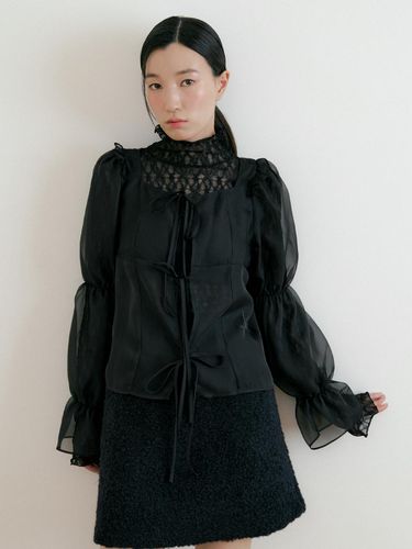 See-through Frill Blouse [Black] - Lucirzu - Modalova