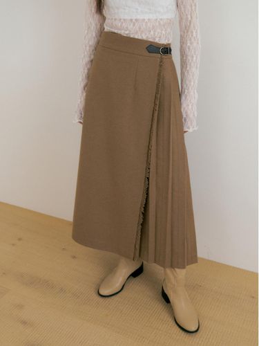 Fringe Wool Pleated Skirt [Beige] - Lucirzu - Modalova