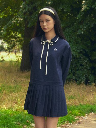 Shirt-type pleats dress (Navy) - LIKK - Modalova