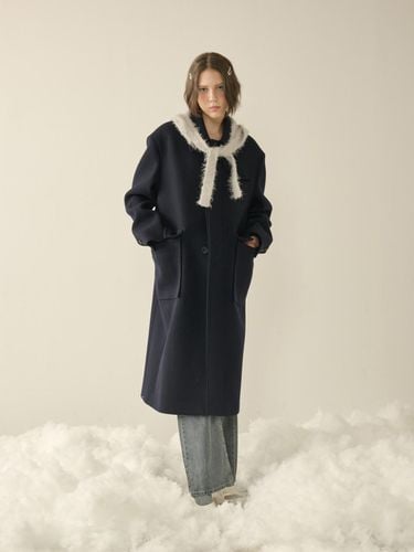 Oversized Out Pocket Felt Mac Coat_Navy_W - KINETO - Modalova