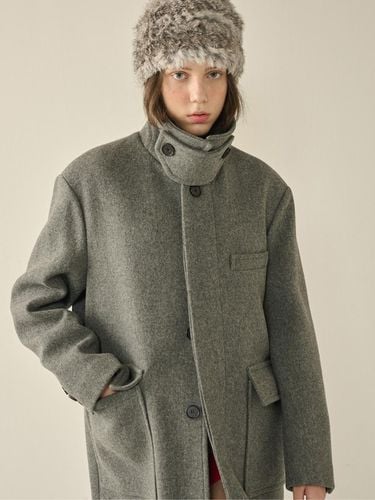 Oversized Out Pocket Felt Mac Coat_Gray_W - KINETO - Modalova