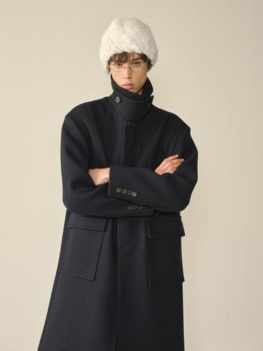 Oversized Out Pocket Felt Mac Coat_Navy - KINETO - Modalova