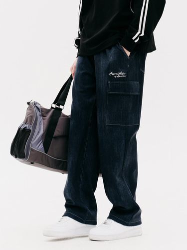 Jersey denim like wide cargo pants 1 DARK BLUE - ready4next - Modalova