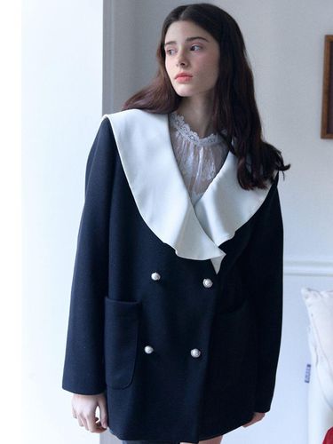 Wool coloring sailor collar half coat_black - FABRIC SEOUL - Modalova