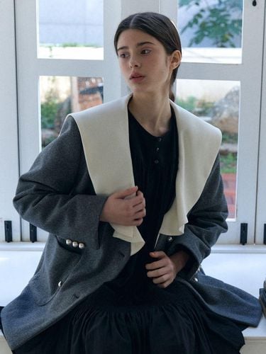 Wool coloring sailor collar half coat_grey - FABRIC SEOUL - Modalova