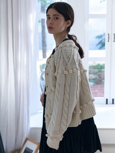 Wool pompom knit cardigan - FABRIC SEOUL - Modalova