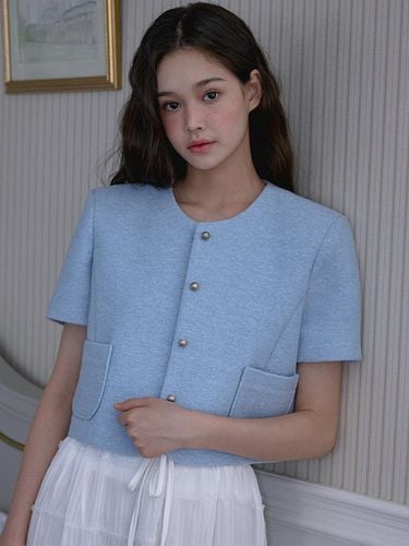 Half Sleeve Tweed Jacket [Sky Blue] - Rosefrantz - Modalova