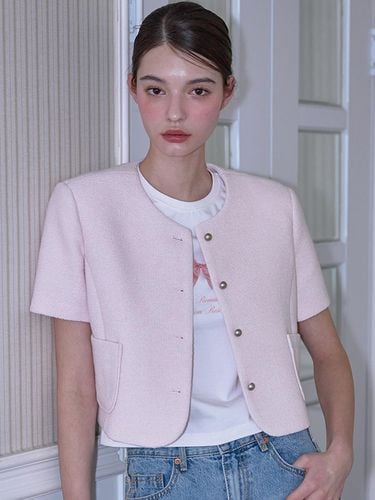 Half Sleeve Tweed Jacket [Pink] - Rosefrantz - Modalova