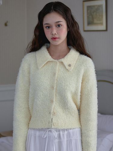 Hairy Collar Knit Cardigan [Light Yellow] - Rosefrantz - Modalova