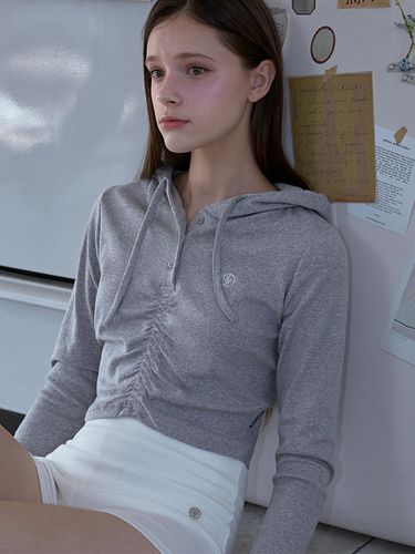 Shirring Hood Crop Long sleeve [Gray] - Rosefrantz - Modalova