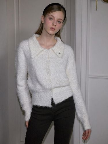 Hairy Collar Knit Cardigan [Ivory] - Rosefrantz - Modalova