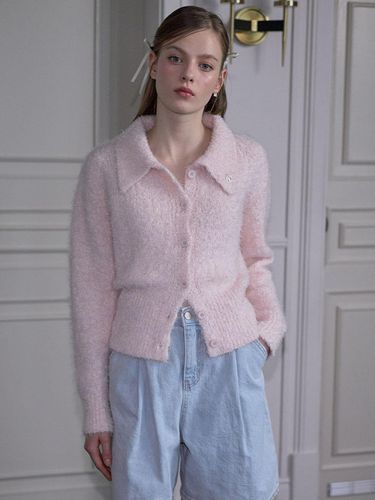 Hairy Collar Knit Cardigan [Pink] - Rosefrantz - Modalova