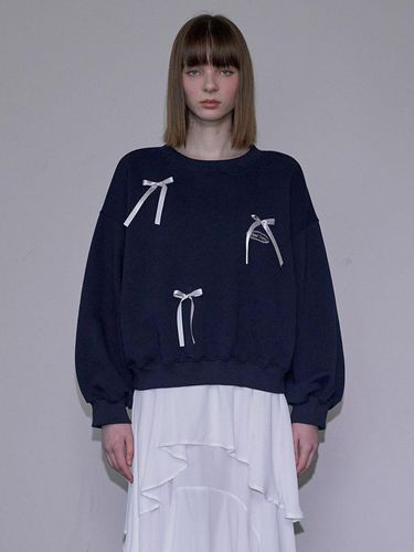 Satin Ribbon Sweatshirt [Navy] - Rosefrantz - Modalova