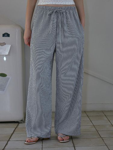 Embroidery Low Wide Pants [Stripe Blue] - Rosefrantz - Modalova