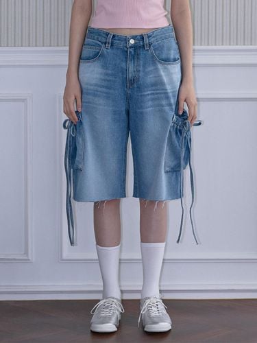 Ribbon Bermuda Denim Pants [Blue] - Rosefrantz - Modalova