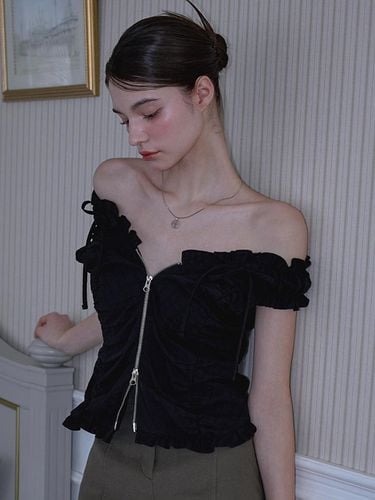 Two way Frill Ribbon Sleeveless [Black] - Rosefrantz - Modalova