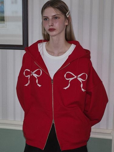 Sketch Ribbon Hood Zip up [Rose Red] - Rosefrantz - Modalova