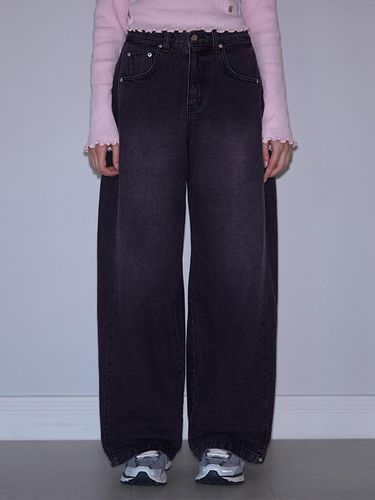 Side Tuck Wide Denim Pants [Pink Black] - Rosefrantz - Modalova