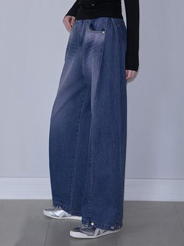 Side Tuck Wide Denim Pants [Pink Blue] - Rosefrantz - Modalova