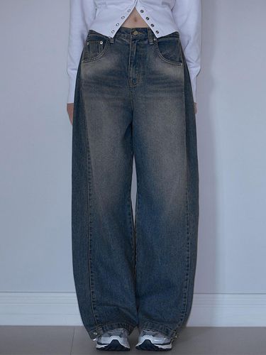 Side Tuck Wide Denim Pants [Brown Blue] - Rosefrantz - Modalova