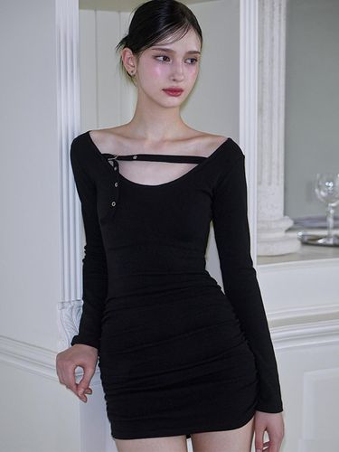 Eyelet Hood Shirring Mini Dress [Black] - Rosefrantz - Modalova