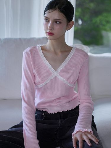 Cross Lace Long Sleeve [Pink] - Rosefrantz - Modalova