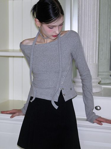 Eyelet Tie Long Sleeve [Gray] - Rosefrantz - Modalova