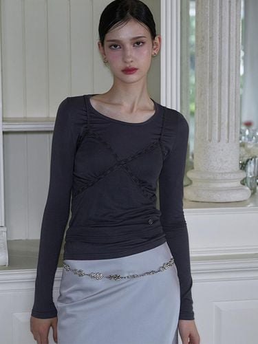 T - shirt & Lace Sleeveless Set [Charcoal] - Rosefrantz - Modalova