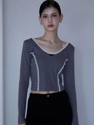 Lace Ribbon Long sleeve [Charcoal] - Rosefrantz - Modalova