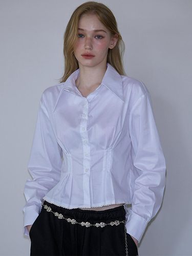 Pintuck Lace Crop Shirt [White] - Rosefrantz - Modalova