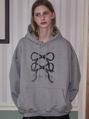 Overlap Ribbon Hoodie [Gray] - Rosefrantz - Modalova