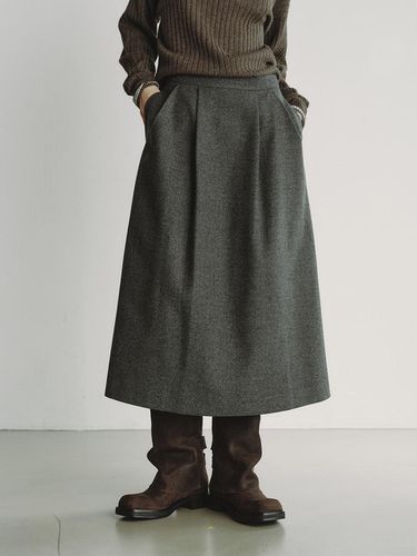 WOOL BLEND PLEATS SKIRT_GREY - REPLAIN - Modalova