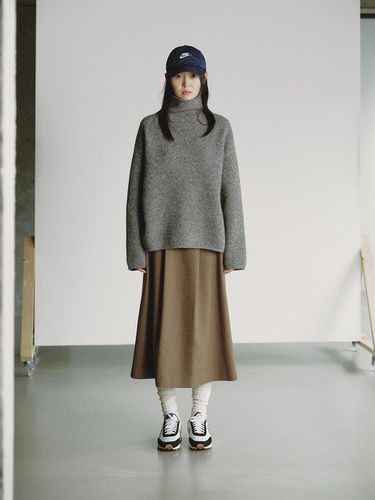 WOOL BLEND PLEATS SKIRT_BROWN - REPLAIN - Modalova