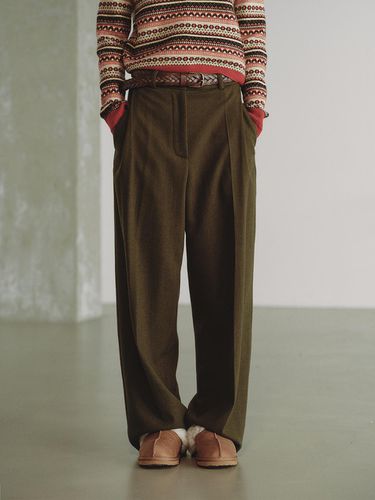 WOOL BLEND WIDE PANTS_KHAKI - REPLAIN - Modalova