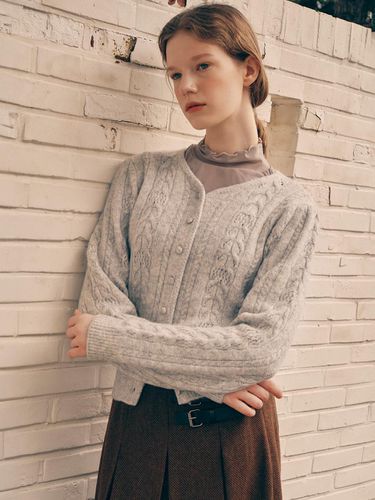 PUFF SLEEVE CABLE CARDIGAN MELANGE GRAY - ROLAROLA - Modalova