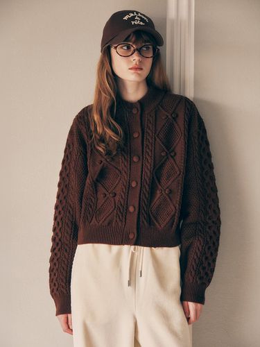 WOOL BUTTON CABLE CARDIGAN BROWN - ROLAROLA - Modalova