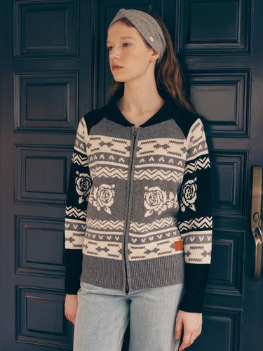 VINTAGE FLOWER KNIT ZIP UP GRAY - ROLAROLA - Modalova