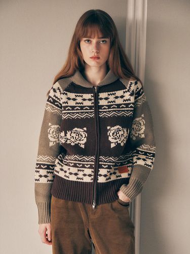 VINTAGE FLOWER KNIT ZIP UP BROWN - ROLAROLA - Modalova