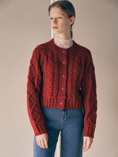 WOOL BLENDED CABLE CARDIGAN RED - ROLAROLA - Modalova